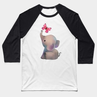 Elefant mit rosa Schmetterling Baseball T-Shirt